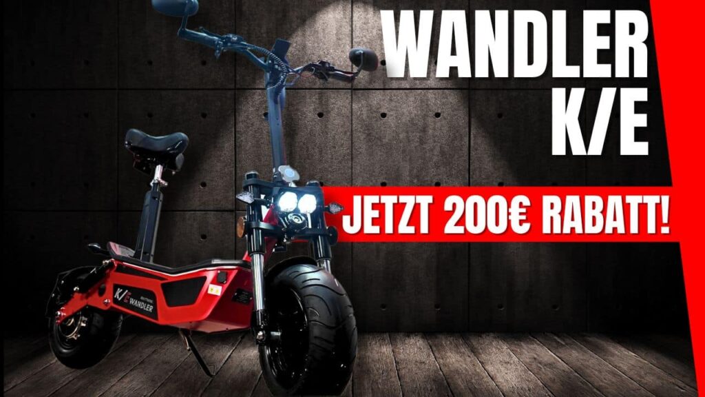 Spare 200€ auf den Wandler K/E Elektroroller – Exklusives Angebot! Erlebe die nächste Generation der urbanen Mobilität mit dem Wandler K/E Elektroroller. Profitiere von unserem exklusiven 200€ Rabatt und genieße versandkostenfreien Versand in Deutschland!