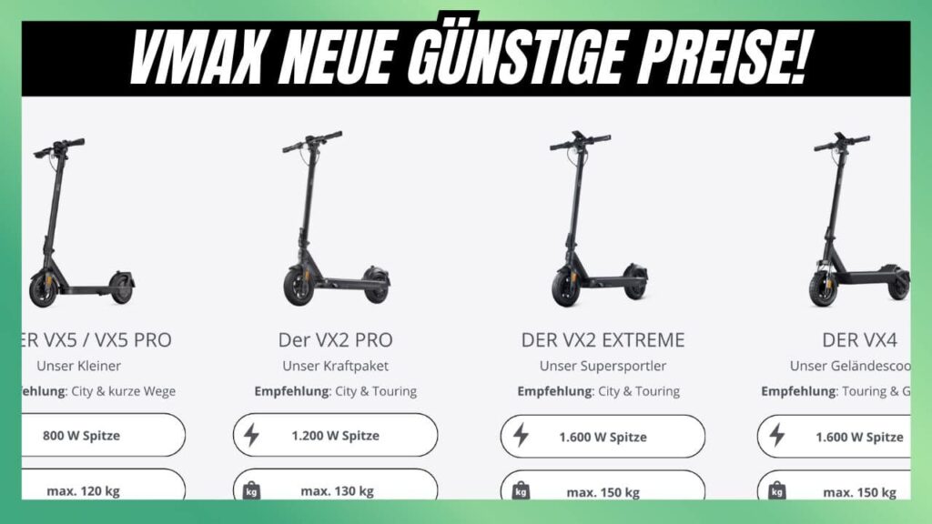 Neue VMAX eScooter Preise 2025: Gutscheincode SH15 jetzt einlösen Die Preisanpassung bei VMAX macht hochwertige E-Scooter attraktiver denn je. Lies jetzt meinen Vergleich zu VX2, VX5 und VX4 inklusive Tipps zum Sparen.