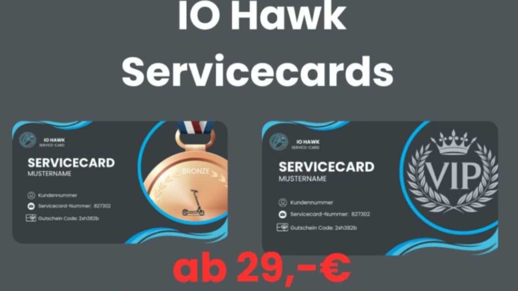 Vergiss versteckte Reparaturkosten: Mit der IO Hawk Servicecard sicherst du dir Wartung, Inspektion und Verschleißteile zum Festpreis.