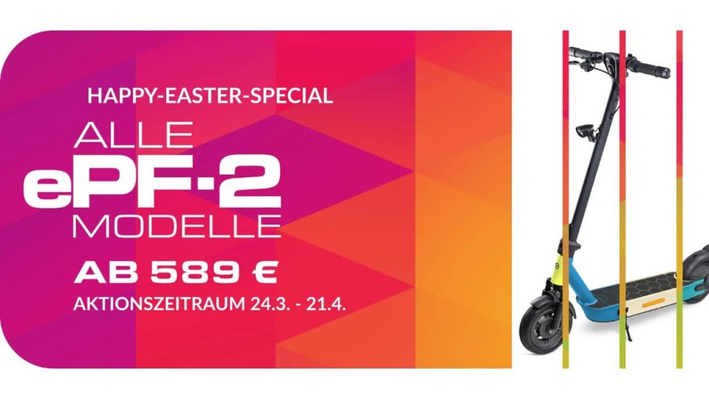 Osteraktion: ePF-2 E-Scooter ab 589 € – Jetzt zuschlagen! Teste jetzt die ePF-2 Modelle und profitiere von Osterangeboten ab 589 €. Hol dir dank SH10 deinen Traum-E-Scooter günstiger!