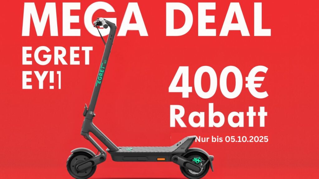 Egret Ey!1 Angebot – Premium-Scooter mit 65 km Reichweite und Top-Sicherheit jetzt 400 € günstiger.